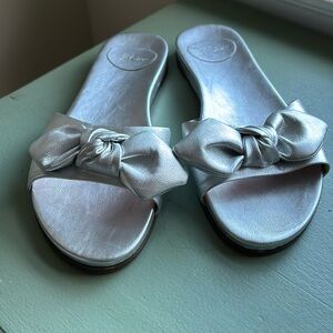 Jcrew silver metallic bow slides